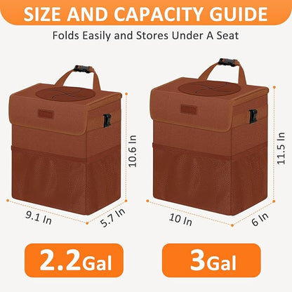 Vankor Car Trash Can, Brown, 2.2 Gallons Capacity, Waterproof, Polyester Material, Adjustable Strap, Hanging Design, Leakproof Lining, 100% PEVA Thickness