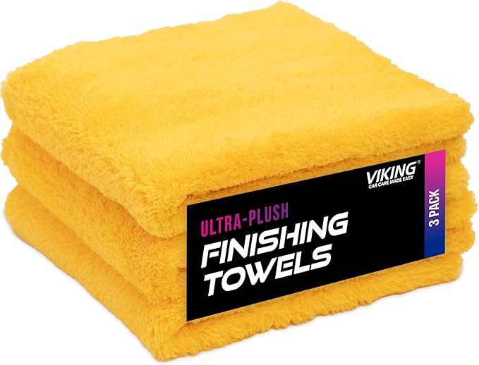 VIKING Microfiber Cleaning Cloth for Car Detailing, Ultra Plush Finishing Microfiber Towels for Car Cleaning Supplies, Yellow, 16 inch x 16 inch, 3 Pack