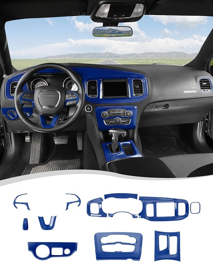 Hoolcar for Charger Blue Interior Accessories Trim Kit fit for 2015-2024+ Dodge Charger Center Console Gear Shift Dash Dashboard Decor Cover Trim, 12pcs