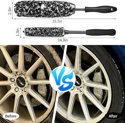 Bendable Wheel Brush Kits Soft Microfiber Wheel Cleaner Brush Synthetic Woolies No-Scratch Wheel Cleaning Brush Car Detailing Rim Tire Brush