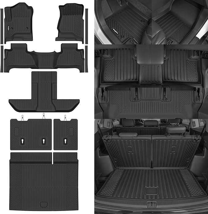 Floor Mats for 2015-2020 Chevrolet Suburban/GMC Yukon XL 7 Seats Bucket Seats, Trunk Mat and 2nd/3rd Backrest Mat & Door Sill Guard All Weather TPE Protector for Chevy Suburban Accessories