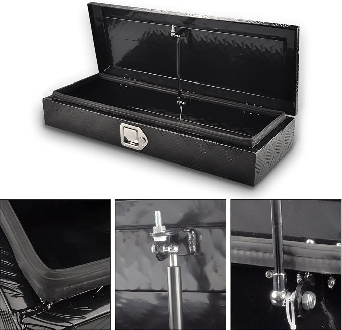 34.5 Inch Aluminum Truck Bed Tool Box 5 Bar Tread Waterproof Truck Tool Boxes Storage Organizer with Lock & Keys, Black(34.5"x12.75"x6.4")