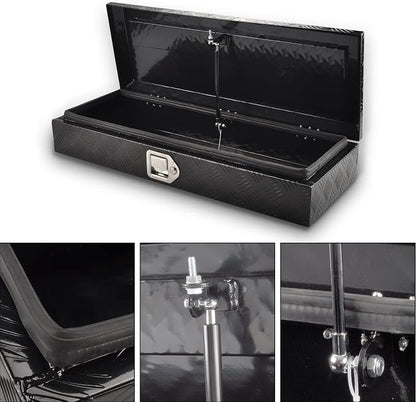 34.5 Inch Aluminum Truck Bed Tool Box 5 Bar Tread Waterproof Truck Tool Boxes Storage Organizer with Lock & Keys, Black(34.5"x12.75"x6.4")