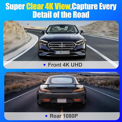 4K Dash Cam Front and Rear,Dual Dash Camera for Cars with 5.8GHz WiFi GPS,Night Vision,Mini Dash Cam with 3.59" IPS Screen,24H Parking Mode,G-Sensor,Loop Recording,64GB SD Card Included