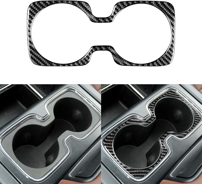 Real Premium Carbon Fiber Fit for Chevy Silverado/GMC Sierra 1500 2014-2018 for 2500/3500HD 2015-2019 Car Center Console Water Cup Holder Panel Trim Decals Sticker Interior Accessories Cover Black