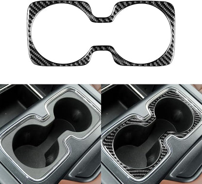 Real Premium Carbon Fiber Fit for Chevy Silverado/GMC Sierra 1500 2014-2018 for 2500/3500HD 2015-2019 Car Center Console Water Cup Holder Panel Trim Decals Sticker Interior Accessories Cover Black