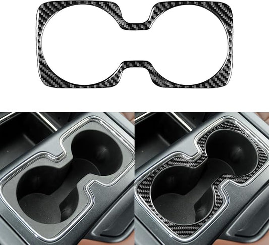 Real Premium Carbon Fiber Fit for Chevy Silverado/GMC Sierra 1500 2014-2018 for 2500/3500HD 2015-2019 Car Center Console Water Cup Holder Panel Trim Decals Sticker Interior Accessories Cover Black