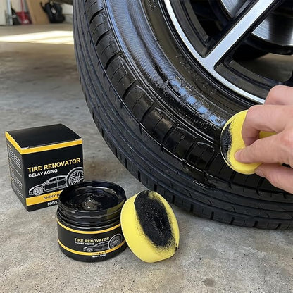 Car Tire Shine with Sponge, 2026 New Tire Shine Cream, Car Tire Ceramic Coating for Deep Black Gloss, Tyre Nourish Cream Tire Wax with UV Blocking Dust (3)