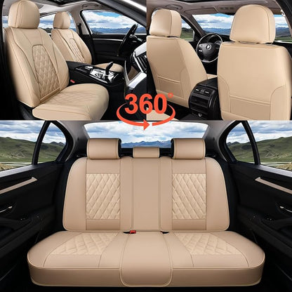 Coverado Front Seat Covers, Luxury Faux Leather Seat Covers for Cars, Beige Car Seat Covers, Car Seat Protector Waterproof, Automotive Interior Accessories Universal Fit for Most Cars Truck SUV Sedan