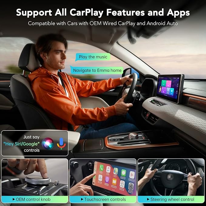 Wireless CarPlay Adapter 2026, 2-in-1 Convert Factory Wired CarPlay & Android Auto to Wireless, Plug and Play, Auto Reconnect, Compatible with iPhone & Android Phones, USB/USB-C, Light Grey