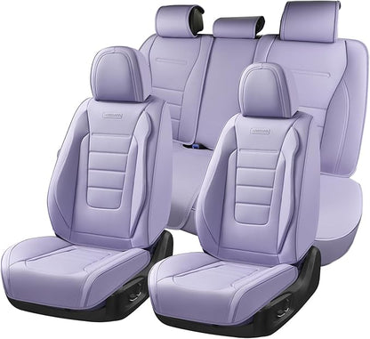 Coverado Car Seat Covers Full Set, Nappa Leather Seat Covers for Cars, Car Seat Protector Car Seat Cushion, Front and Back Seat Protectors Cushions Universal Fit for Most Cars Vehicles(Purple)