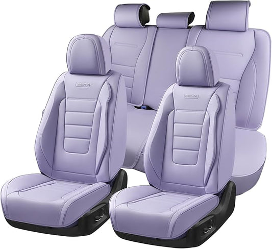 Coverado Car Seat Covers Full Set, Nappa Leather Seat Covers for Cars, Car Seat Protector Car Seat Cushion, Front and Back Seat Protectors Cushions Universal Fit for Most Cars Vehicles(Purple)