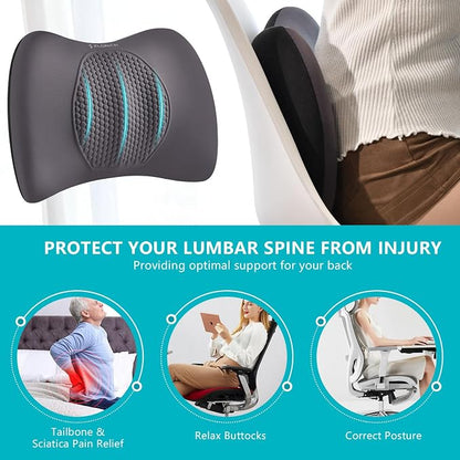 FLORICH Car Seat Cushion and Back Support for Office Chair Memory Foam Chair Cushions Pressure Relief Seat Pads with Gel Massage Point Lumbar Support (Grey)