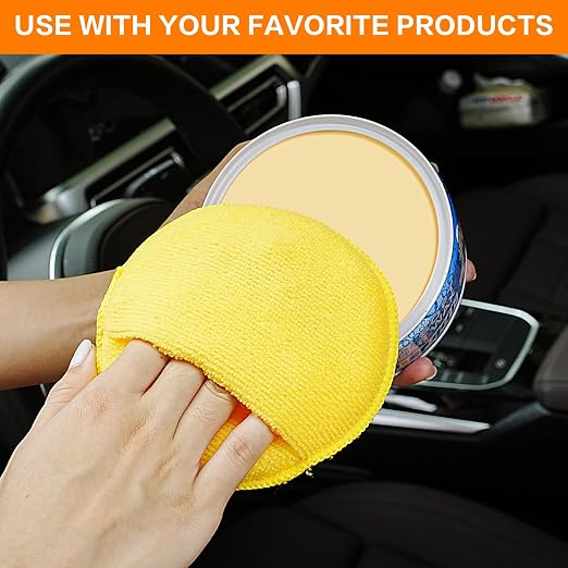 FONAROLL Microfiber Wax Applicator Pads, Car Wax Applicator with Finger Pocket, Buffing & Detail Polishing Foam Pads for Car Cleaning and Fine Polishing (5 inch, 6 Pack) (Yellow)