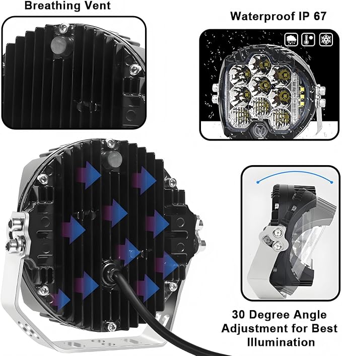 Gzminjie 5 inch 50W LED Driving Light 1PCS 5500LM Flood Light Pod Off Road Fog Driving Roof Bar Bumper for ATV, UTV, Cart, SUV Trucks, Pickup, F150, Pack of 1