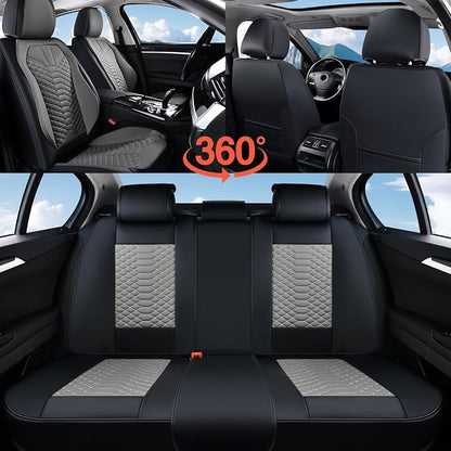Coverado Seat Covers Full Set, Waterproof Nappa Leather Seat Covers for Cars, 5 Seats Universal Car Seat Protectors, Black and Gray Automotive Seat Covers Car Seat Cushions Fit for Most Cars