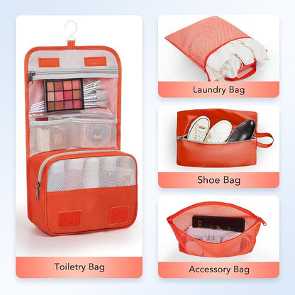 OlarHike 10 Set Compression Packing Cubes for Travel Essentials,Compressible Expandable Packing Cubes for Suitcase,Luggage Garment Bags with Over 99 pcs of Mesh Holes(Orange)