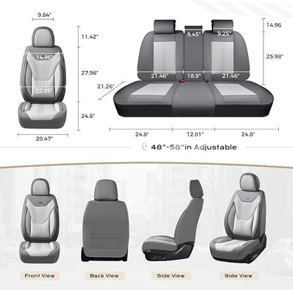 Coverado Car Seat Covers Full Set, Front Seat Covers with Lumbar Support and Back Seat Cover Waterproof Leather Automotive Seat Cover, Universal Car Interior Protectors Cushion for Most Cars