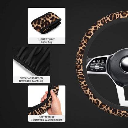Leopard Steering Wheel Cover, Cheetah Universal Car Steering Wheel Covers for Women & Men, 15 Inch Anti-Slip Neoprene Stretchy Car Accessories Case for Vehicle Truck SUV