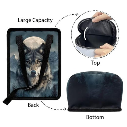 Talayituse Mountain Wolf Moon Print Car Trash Can Portable Auto Garbage Bin Multifunctional Vehicle Interior Accessories with Adjustable Straps Universal Fit Truck SUV Sedan