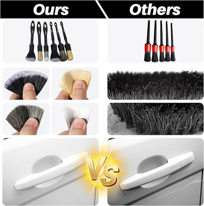 6 Pcs Interior Detailing Brush with Storage Bag - Car Detailing Brush Kit【Not Easy to Shed Bristles】- Automotive Interior Cleaning Brush for Air Vent, Leather Seat, Wheels, Emblems