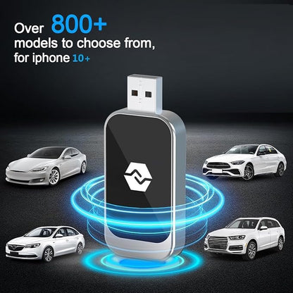 Wireless Carplay Adapter for Apple, Converts Wired to Wireless CarPlay, Plug & Play Carplay Wireless Adapter for iPhone 9 Above,Stable Fast Connection Low Latency Fits 2014 Onwards Cars