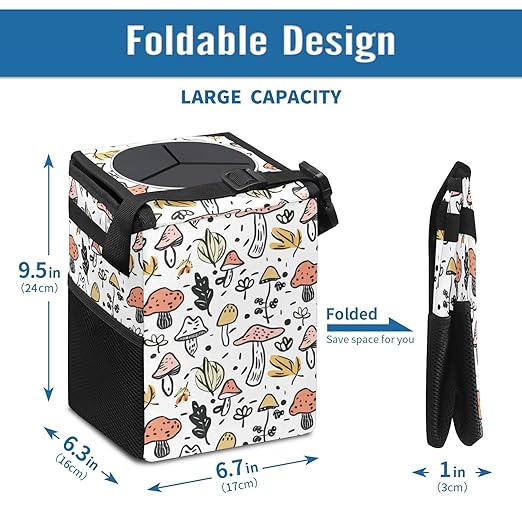 Car Trash Can – Multi-Purpose, Lightweight and Portable with Durable Water-Resistant Coating, No Installation Required, Practical and Ample Capacity, Variety of Colors.Mushroom