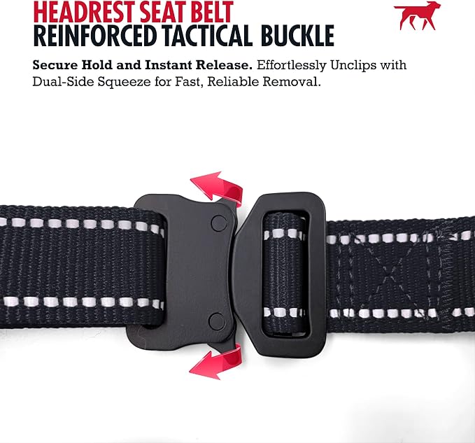 Tuff Pupper Dog Seat Belt for Car Headrest | Adjustable Length Dog Car Harness Restraint | Heavy-Duty Aviation Aluminum Carabiner & Tactical Buckle | Universal Fit for Small, Medium & Large Dogs