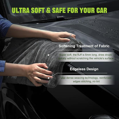 TTRCB Car Wash Kit, 2 Pack Car Drying Towel (36" x 24" & 16" x 16"), Car Wash Mitt, 1300 GSM Microfiber Towels for Cars, Ultra-Absorbent, Streak Free, Car Cleaning Detailing Supplies for SUVs, Trucks