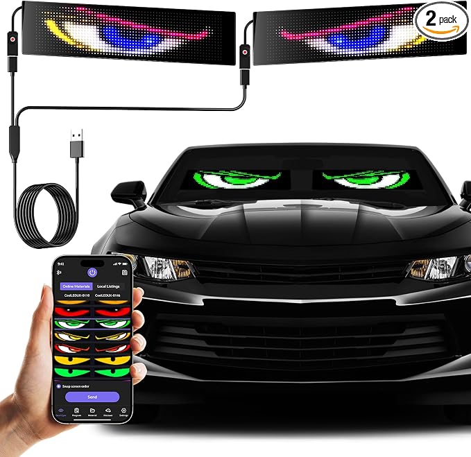 LED Eyes for Truck| Devil Eyes Light for Cars | Flexible Scrolling Programmable LED Signs | Can Edit Text/Graffiti/Animations