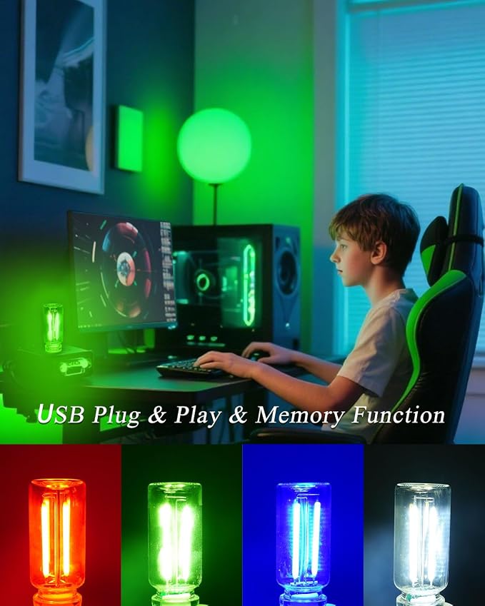 USB Light Touch Dimmable Retro USB Led Lights for Car,Mini USB Light Bulb Ambient Lighting for Car Bedroom Party Christmas Hallway Camping,Green 2Pack