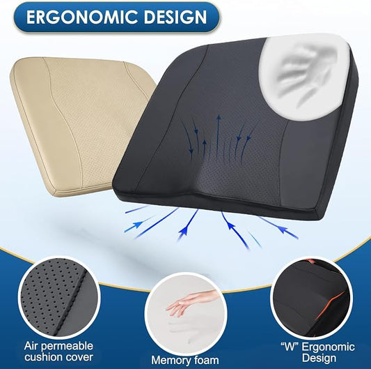 Car Seat Cushion,Thickened Comfort Memory Foam Seat Cushions for Car and Office Chair - Sciatica & Lower Back Pain Relief, Driver Seat Pillow for Auto, Office Chair, Wheelchair Pad-Beige