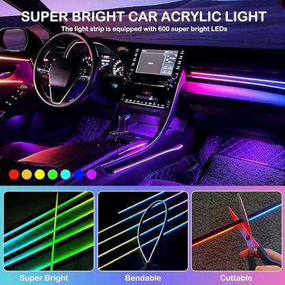 Acrylic Interior Car LED Lights with Wireless APP 6 in 1,Ambient Lighting Kits Fiber Optic Strip LEDs,16 Million Colors Music&DIY Function, Car Decorations Interior Accessories Gifts for Women Men