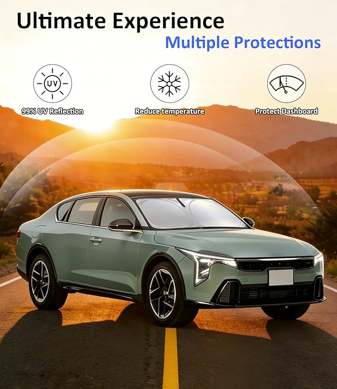 Windshield Sun Shade for 2025 2026 KIA K4 Accessories, Car Front Window Sun Visor & Heat Shield | 240T Sunshade Protection Blocks UV Rays Keep Your Car Cooler
