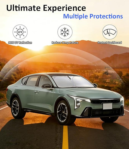 Windshield Sun Shade for 2025 2026 KIA K4 Accessories, Car Front Window Sun Visor & Heat Shield | 240T Sunshade Protection Blocks UV Rays Keep Your Car Cooler
