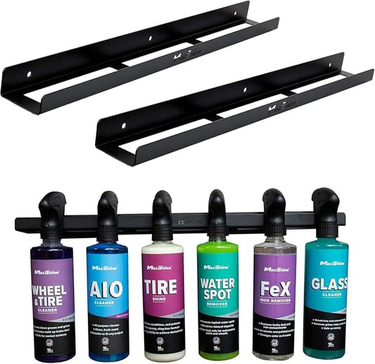 Maxshine Universal Detailing Spray Bottle Holder (2-Pack) – Wall-Mounted Organizer Rack Holds 8 Spray Bottles – Lightweight, Durable Storage Accessory for Mobile Car Detailing & Garage Use