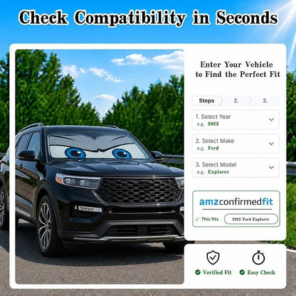 Car Windshield Sun Shade, Funny Eyes Large Foldable Car Sun Shade, Windshield Cover Universal Fits Full-Size Pickup Truck SUV, UV Heat Protection - 63 x 33.86
