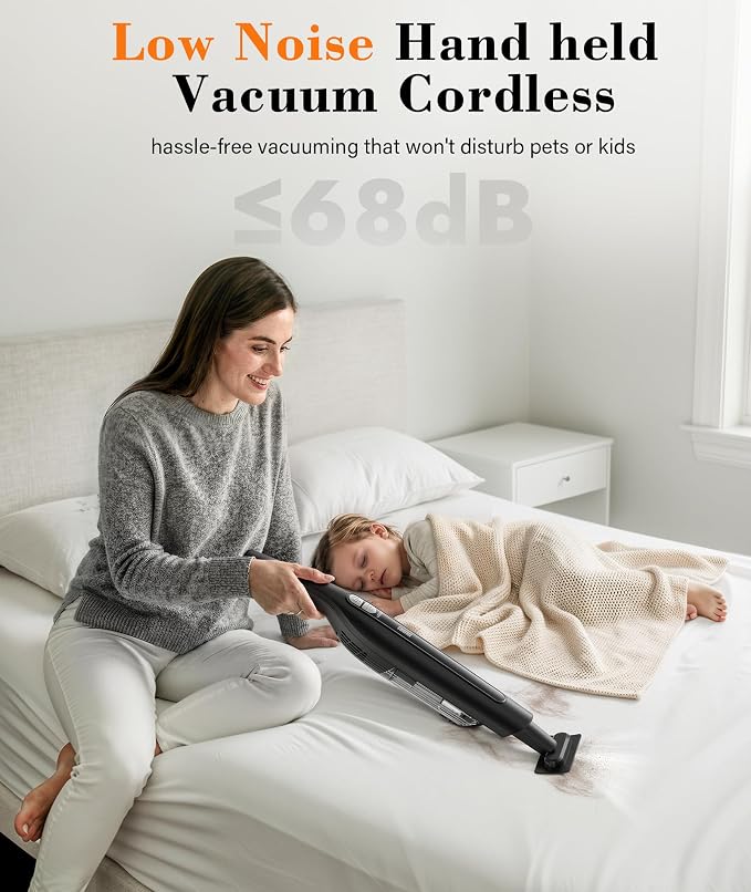 Cordless Handheld Vacuum,24KPA Powerful Hand Held Vacuum,Portable Rechargeable Car Vacuum Cleaner with Brushless Motor,Charging Dock and Washable Filter for Car,Home,Office,Pet Pair,Black