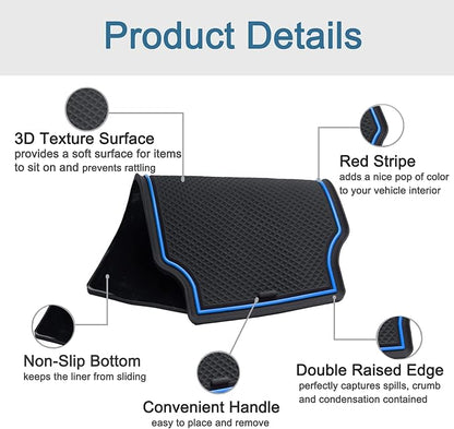 JDMCAR Custom Liner Accessories Compatible with Chevy Colorado/GMC Canyon 2015-2021 2022, Console, Door Pocket, and Cup Holder Rubber Mats 26-PC Set (Crew Cab, Blue Trim)