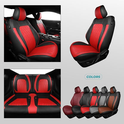 Custom for Ford Mustang Coupe Seat Covers 2015-2025 - Custom-Fit Full Set Faux Leather Car Seat Covers for Mustang Coupe Fastback GT/V6/EcoBoost 2015 2016 2017 2018 2019 2020 2021 2022 2023 2024 2025