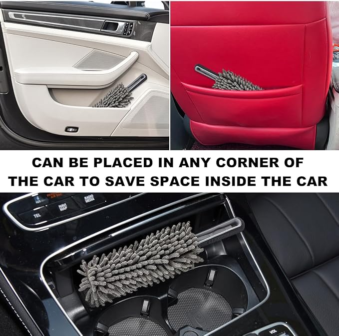 Povtii Car Duster Interior - Lint-Free Microfiber Cleaning With Comfortable Handle, Reusable & Washable for Auto Exterior Interior Home Office, Car Accessories