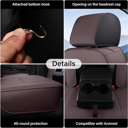 Coverado Chevy Silverado Seat Covers, Faux Leather Seat Covers Fit for Chevy Silverado GMC Sierra 2007-2026 1500, 2015-2026 2500HD 3500HD Crew Double Extended Cab (Front,Brown)