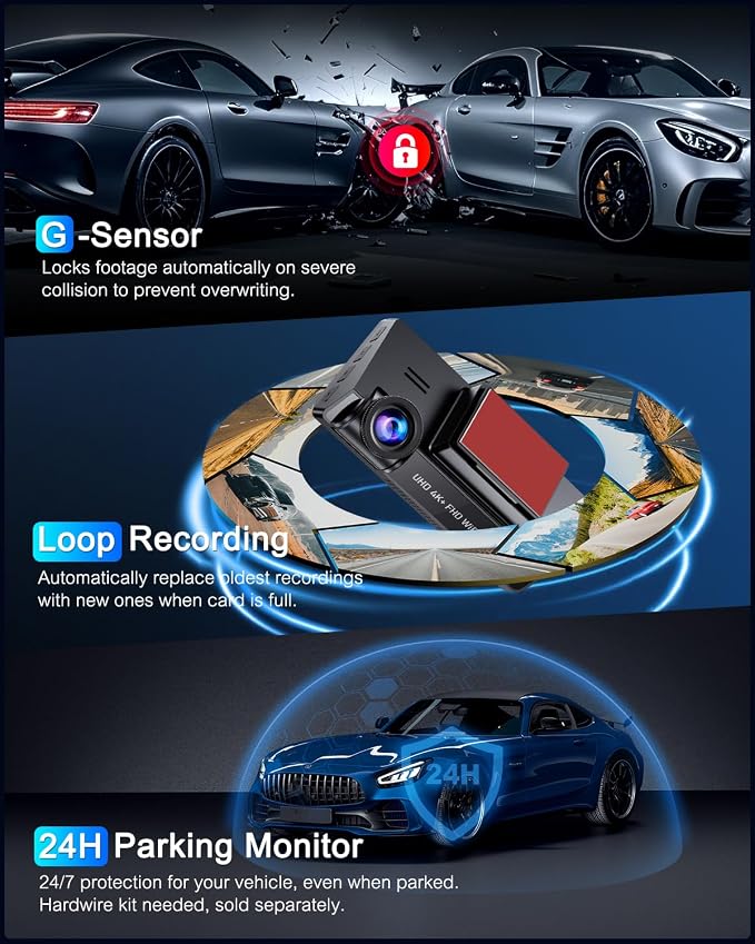 Dash Cam Front and Rear 5GHz WiFi Dashcam with CPL, 4K+1080P Dual Dash Camera for Cars, 3.69" IPS Screen Dashcam with 64GB SD Card, App Control, 24H Parking Mode, Super Night Vision, Loop Recording