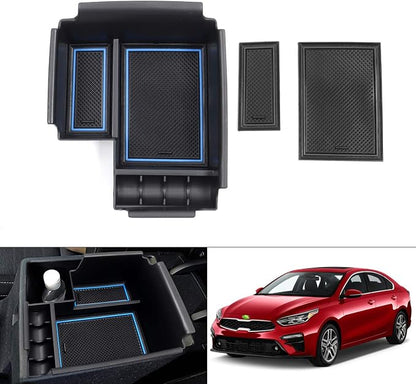 Autorder Center Console Organizer for 2019-2024 Kia Forte Accessories Armrest Storage Box Secondary Insert Tray with 2 Color Mats