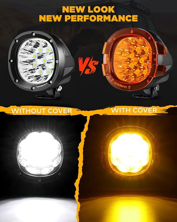 Auxbeam P4 Series 4 Inch Deep Amber Light Covers 2300K Dark Amber Tint Round Off-Road Light Lens Cap LED Pods Covers Reduce Glare for Fog & Dust Low Visibility, 2 Packs