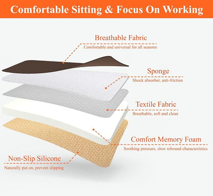 kingphenix Car Seat Cushion with 1.2inch Comfort Memory Foam, Seat Cushion for Car and Office Chair (Brown)