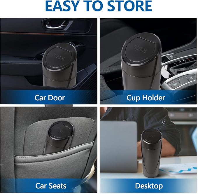 Hovom Mini Car Trash Can with Lid, Portable Garbage Can for Car, Leakproof Cup Holder Automotive Garbage Bin with 2 Rolls of Trash Bags, Small Trash Storage Can for Car Home Office(Black)