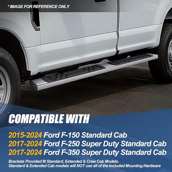 Auto Dynasty Running Boards for 2015-2024 Ford F-150, 2017-2024 F-250 F-350 Super Duty Regular Cab, Stainless Steel Side Step Rail Nerf Bars, 6.5" Step Bars, Chrome