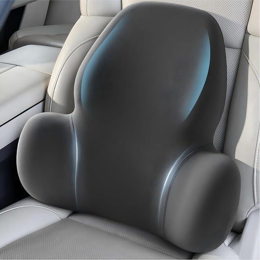 BABUR Wide Memory Foam Lumbar Support Pillow for Car Seat, Office Chair, Couch & Sofa - Ergonomic Back Cushion with Machine Washable Removable Cover, Lower Back Relief, Black