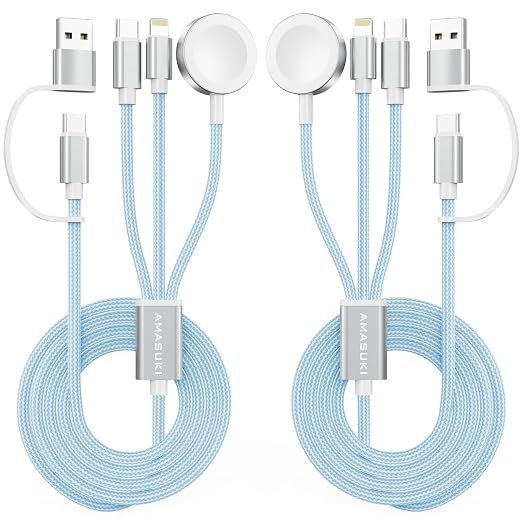 2Pack Travel Essentials,3 in 2 USB C Cable for Apple Watch Charger,iPhone Charger,Multi Charging Cable,Cruise Vacation Camping,Portable for iWatch Series 11-2/Ultra/SE & iPhone 17-12,Car,Blue